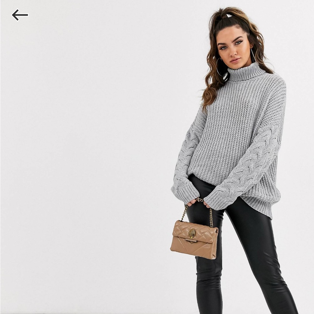 Worn once- Missguided roll neck sweater with cable sleeves in gray
